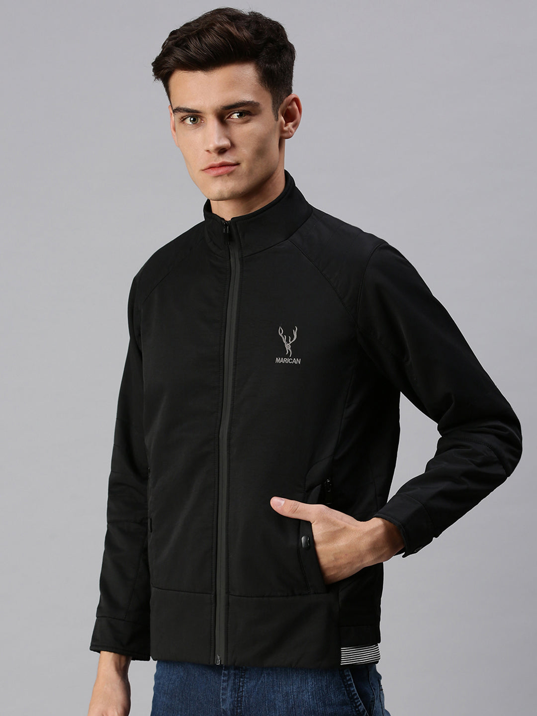 Men Solid Black Sporty Jacket