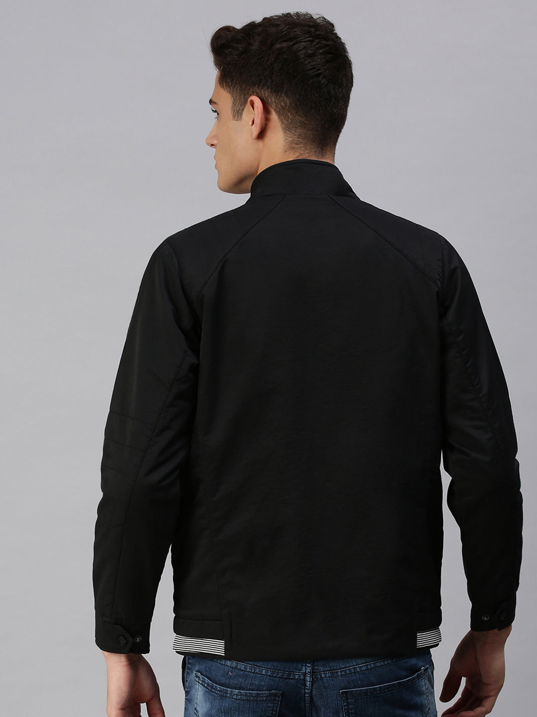 Men Solid Black Sporty Jacket