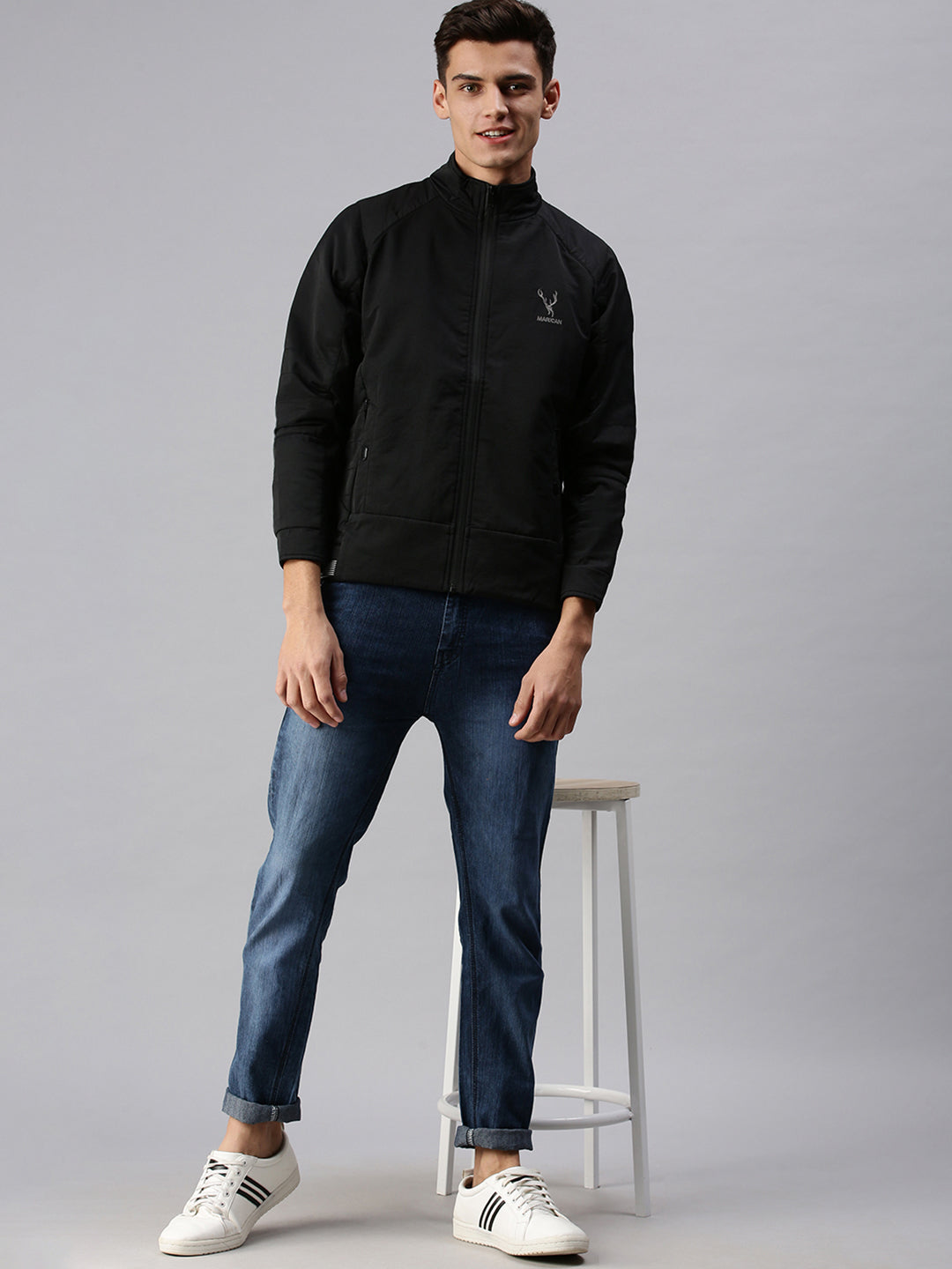 Men Solid Black Sporty Jacket