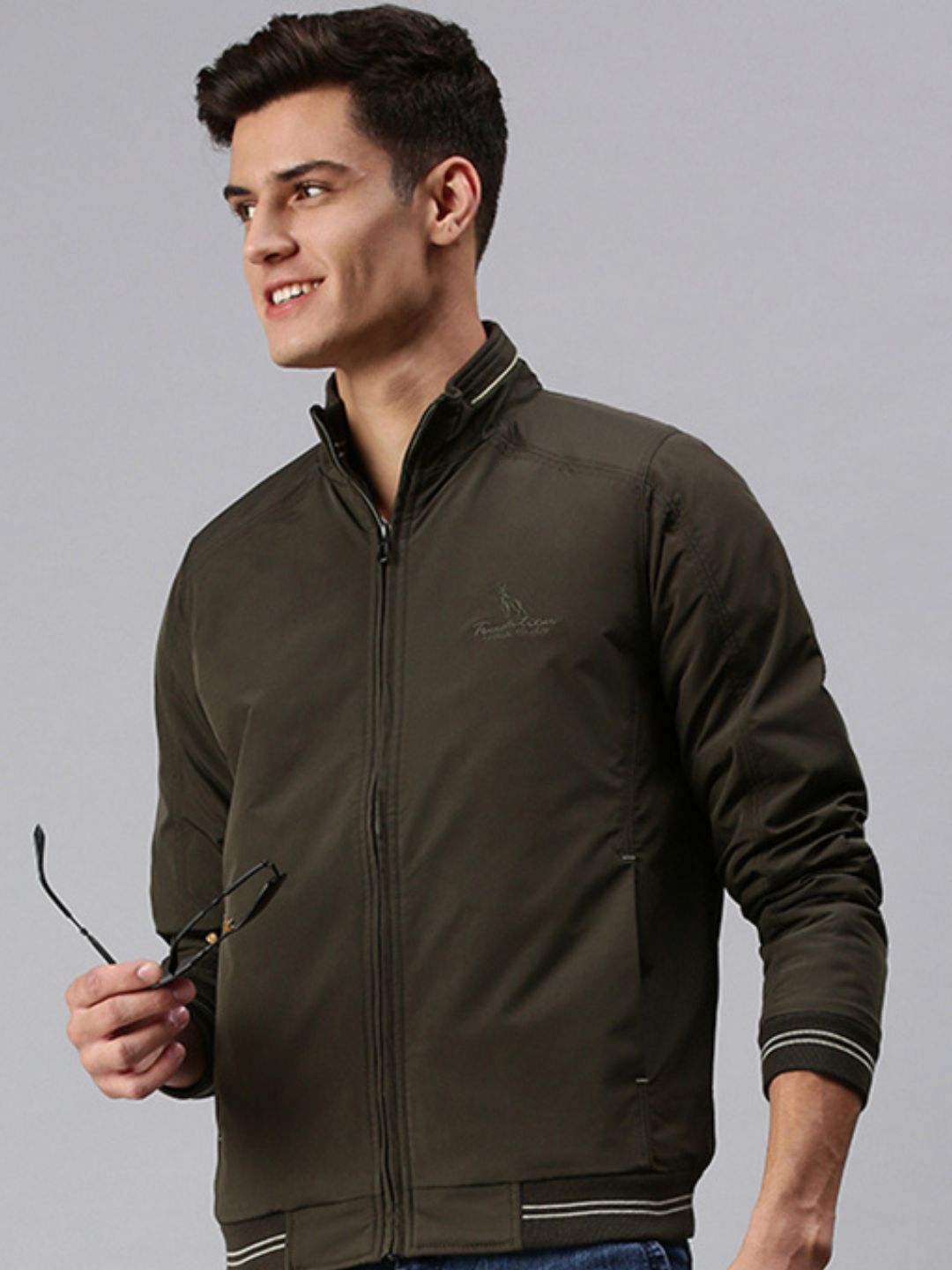 Men Solid Green Sporty Jacket