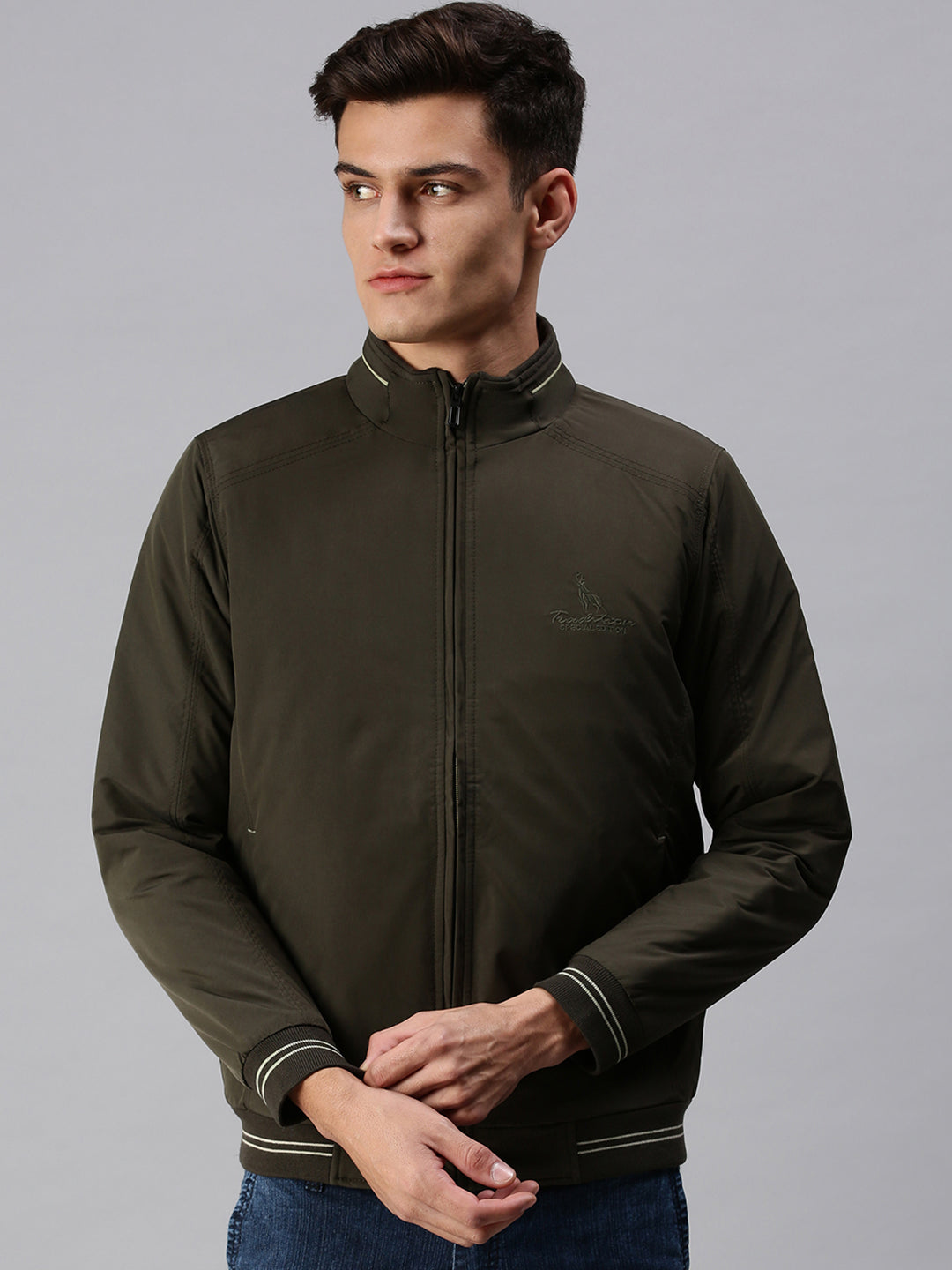 Men Solid Green Sporty Jacket