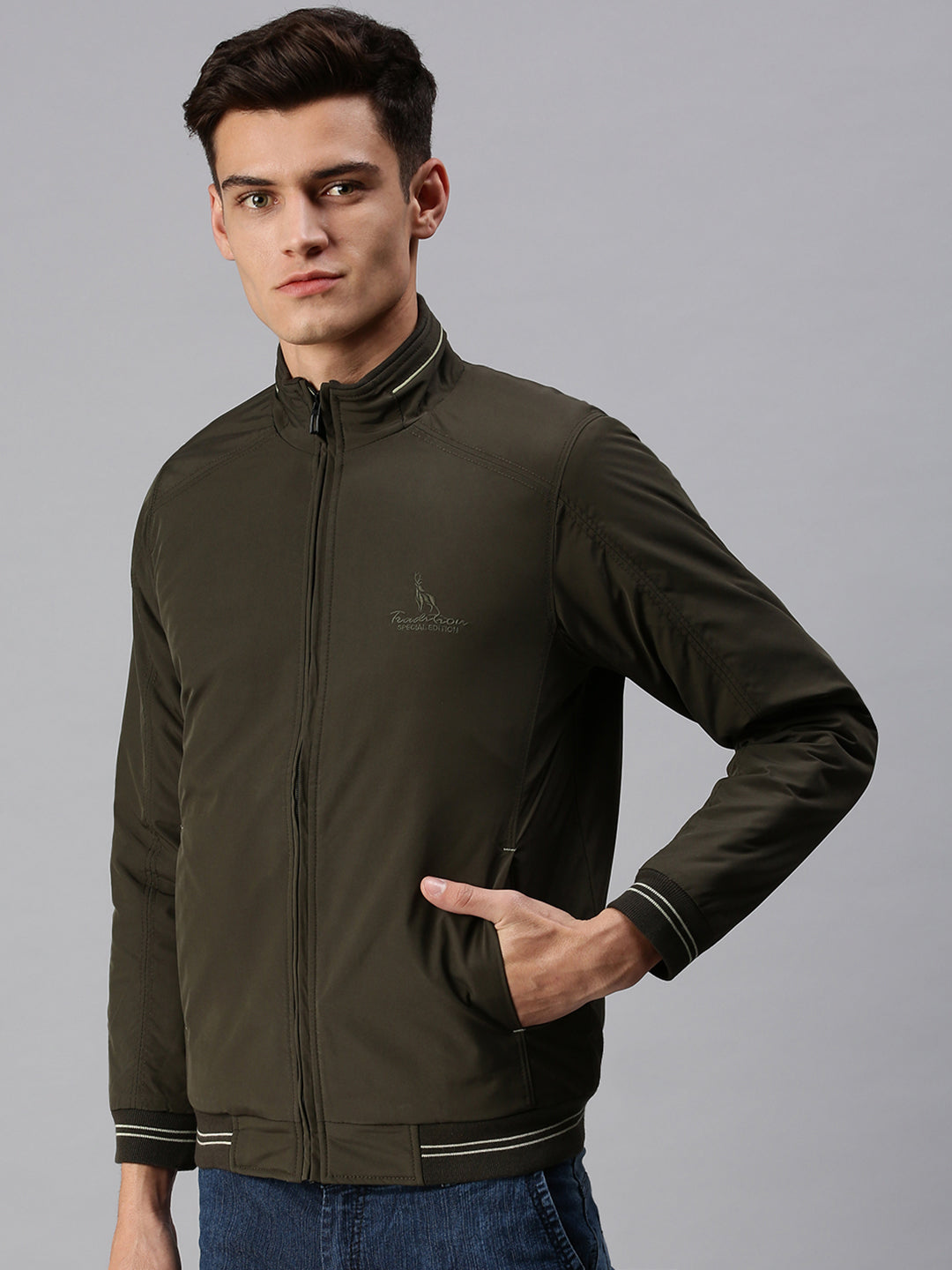 Men Solid Green Sporty Jacket