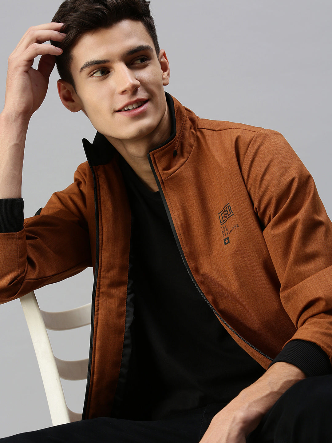 Men Solid Brown Sporty Jacket