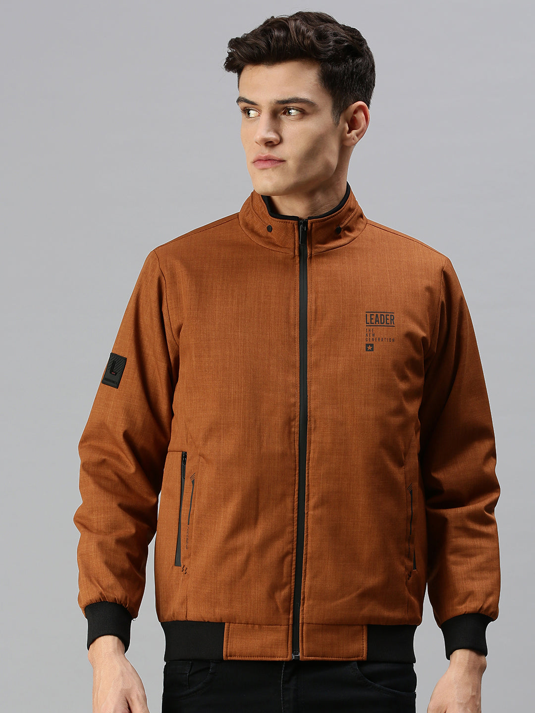 Men Solid Brown Sporty Jacket