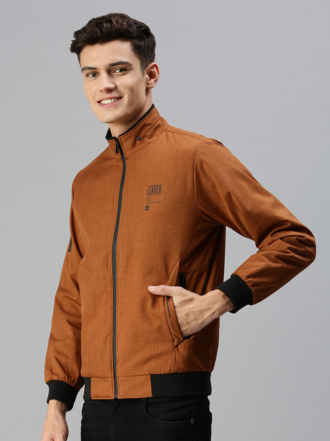 Men Solid Brown Sporty Jacket