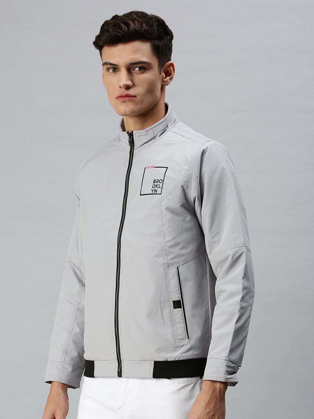 Men Printed Grey Sporty Jacket