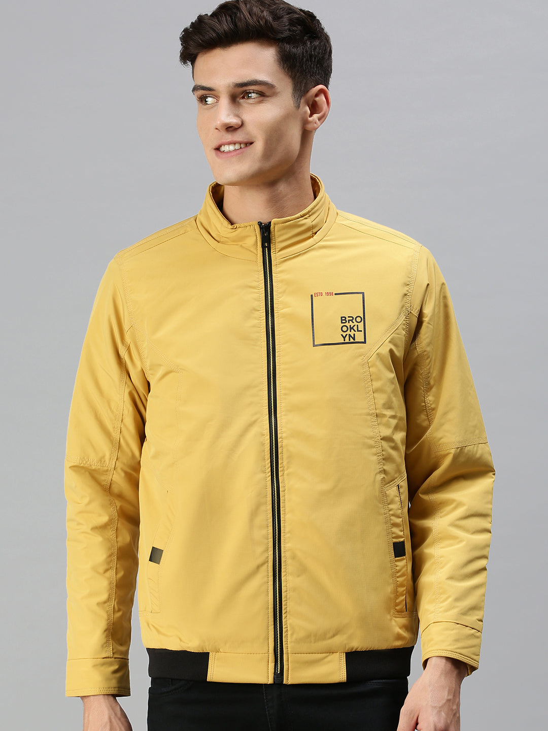 Men Printed Yellow Sporty Jacket