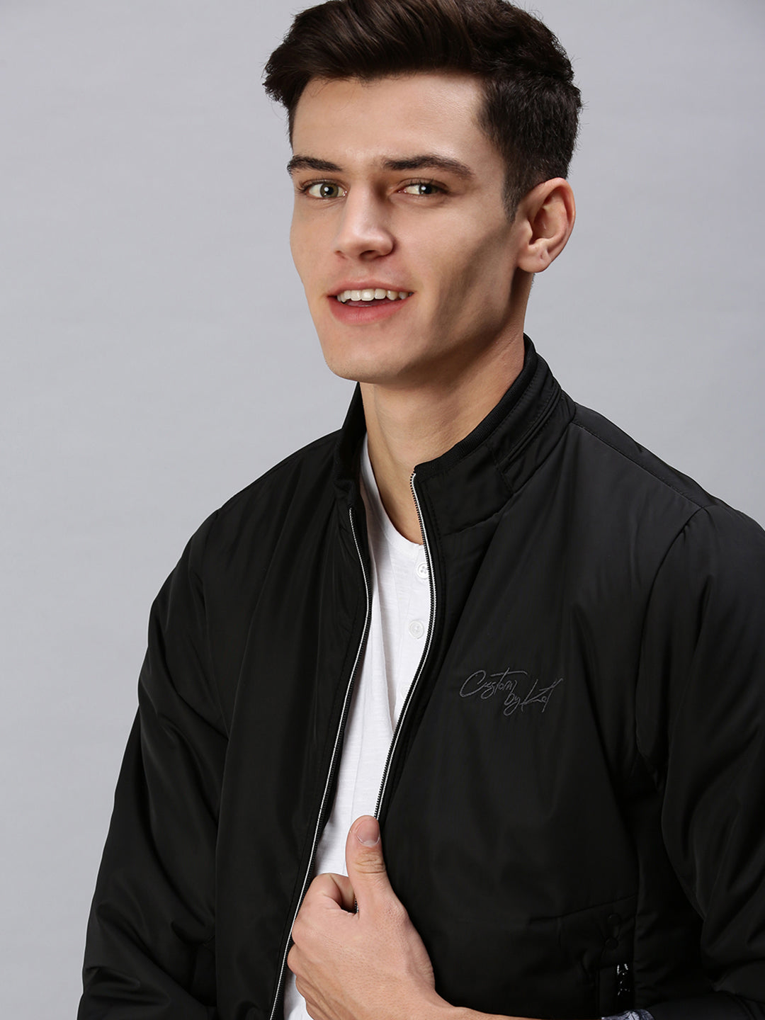 Men Solid Black Sporty Jacket