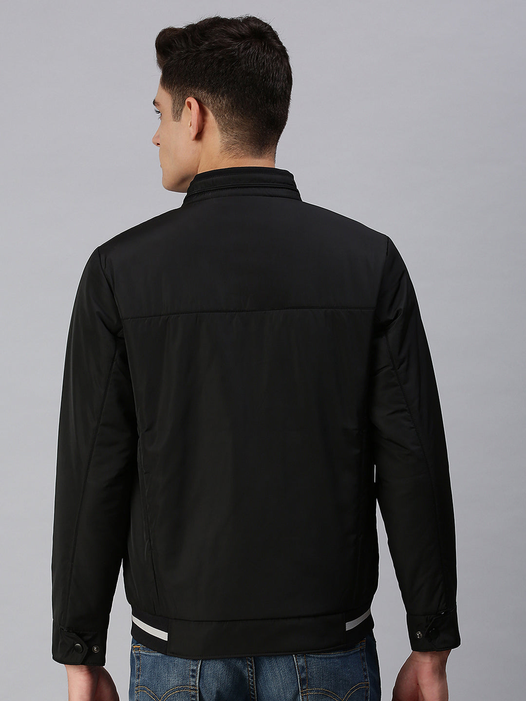 Men Solid Black Sporty Jacket