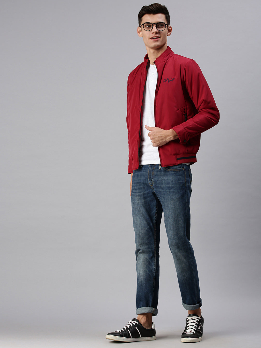 Men Solid Maroon Sporty Jacket