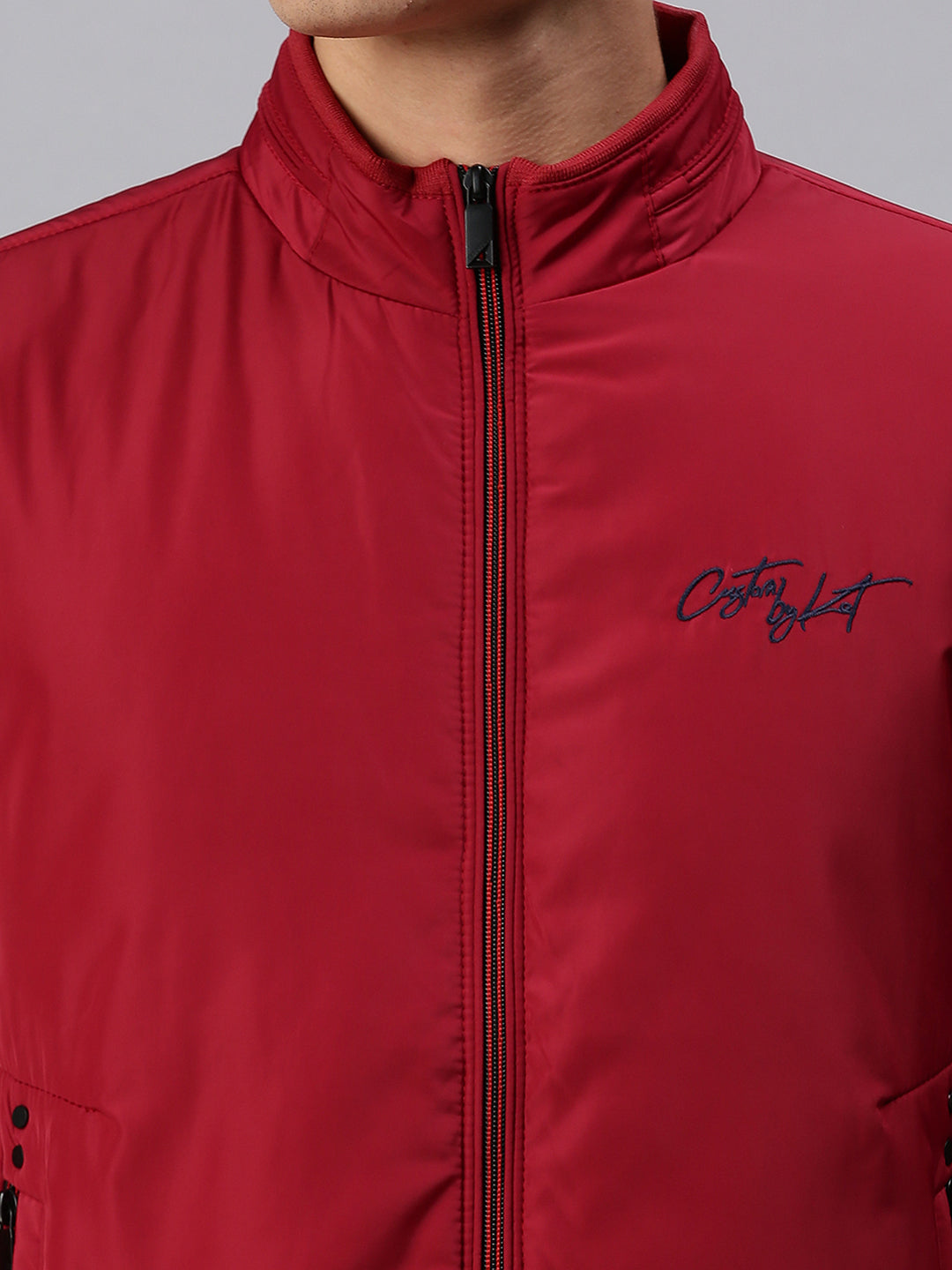 Men Solid Maroon Sporty Jacket