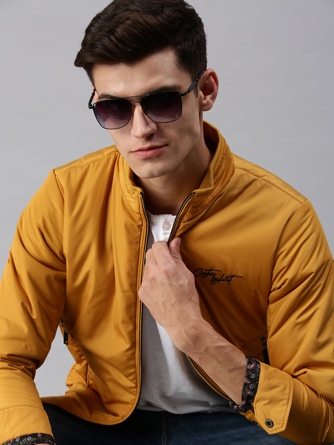 Men Solid Yellow Sporty Jacket