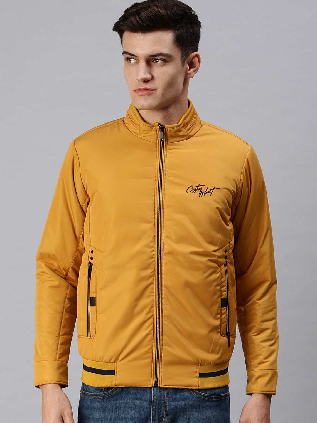 Men Solid Yellow Sporty Jacket