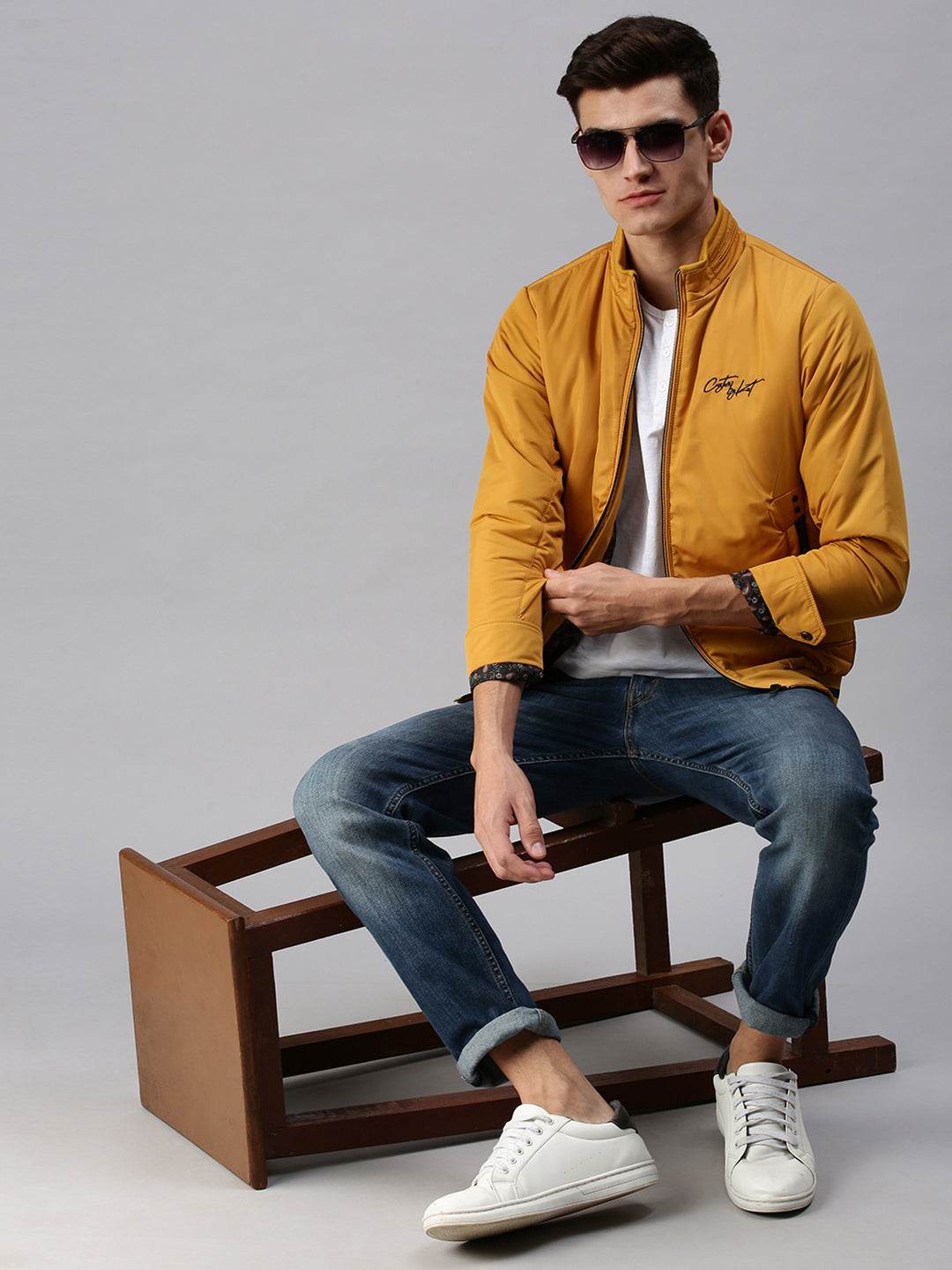 Men Solid Yellow Sporty Jacket