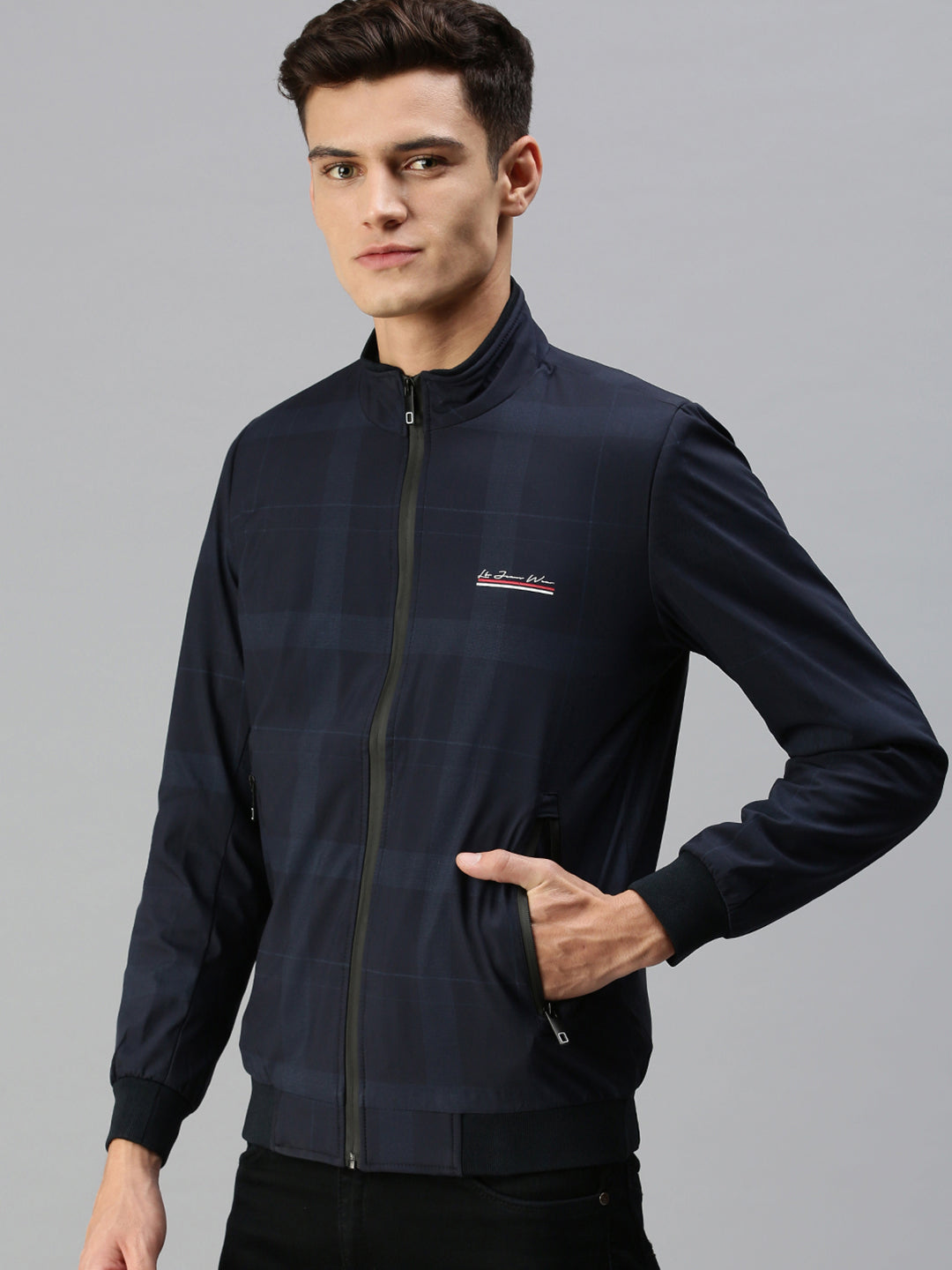 Men Solid Blue Sporty Jacket