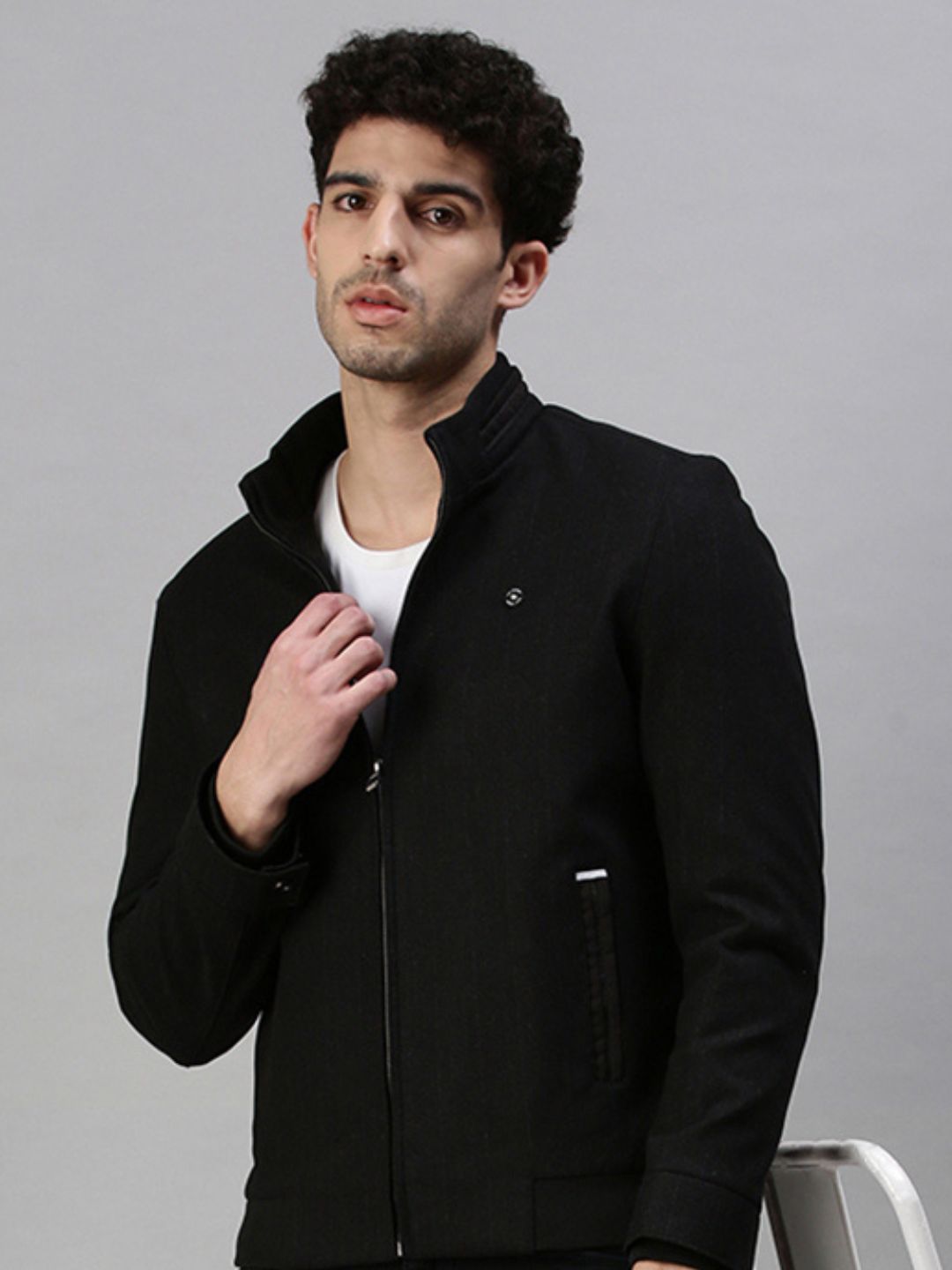 Men Solid Black Sporty Jacket