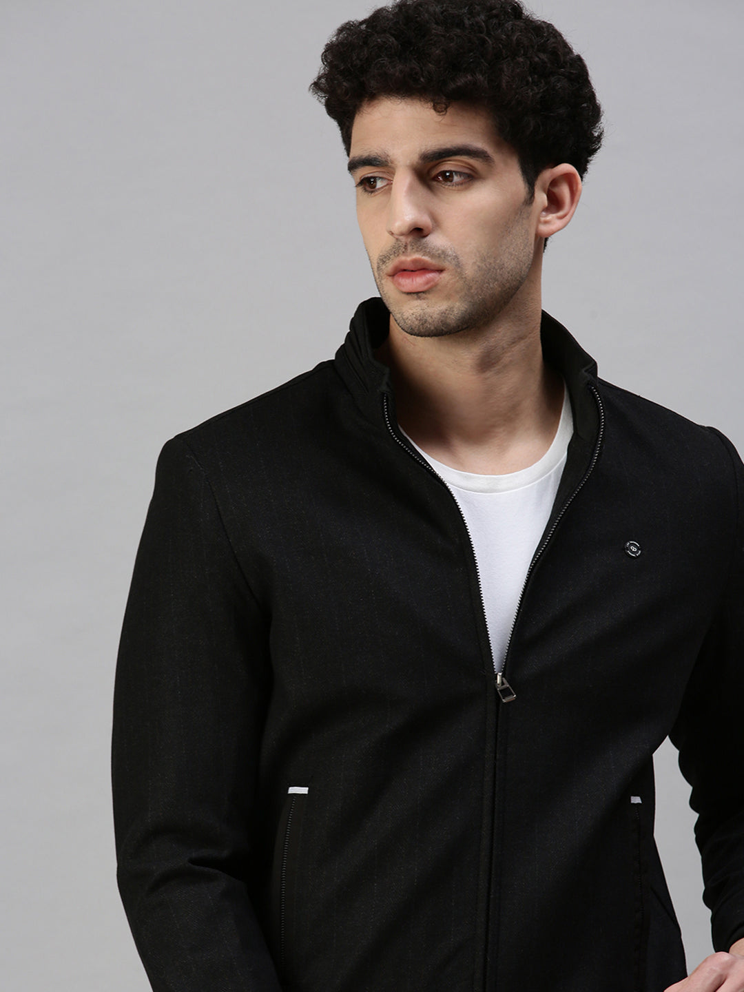 Men Solid Black Sporty Jacket