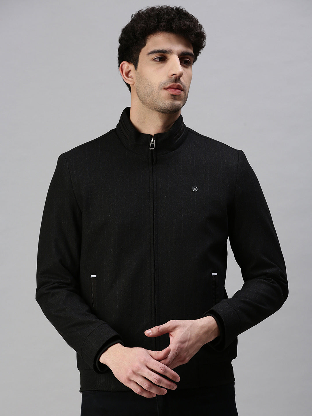 Men Solid Black Sporty Jacket