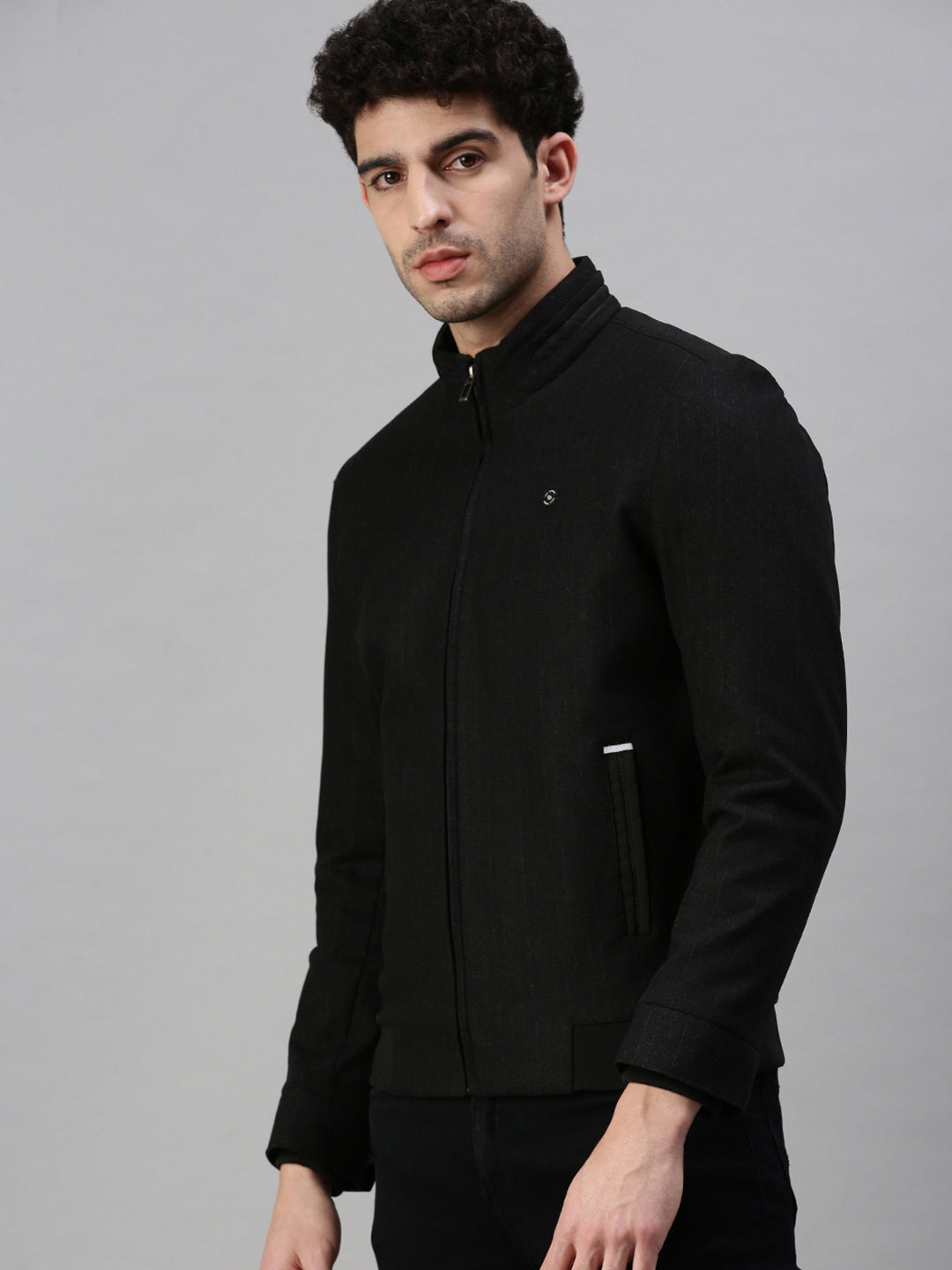 Men Solid Black Sporty Jacket