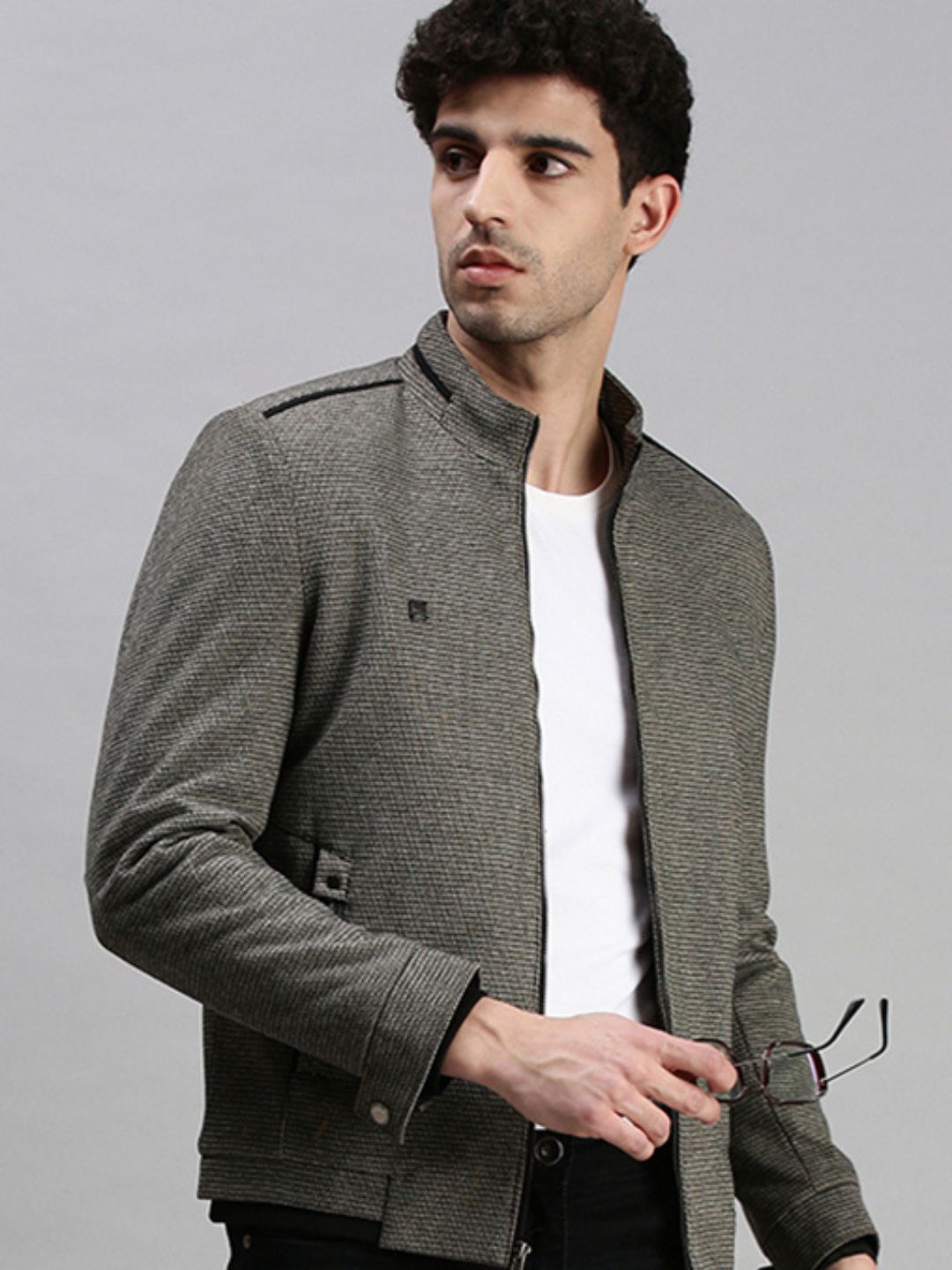 Men Solid Grey Sporty Jacket