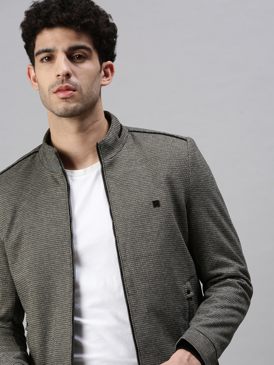 Men Solid Grey Sporty Jacket