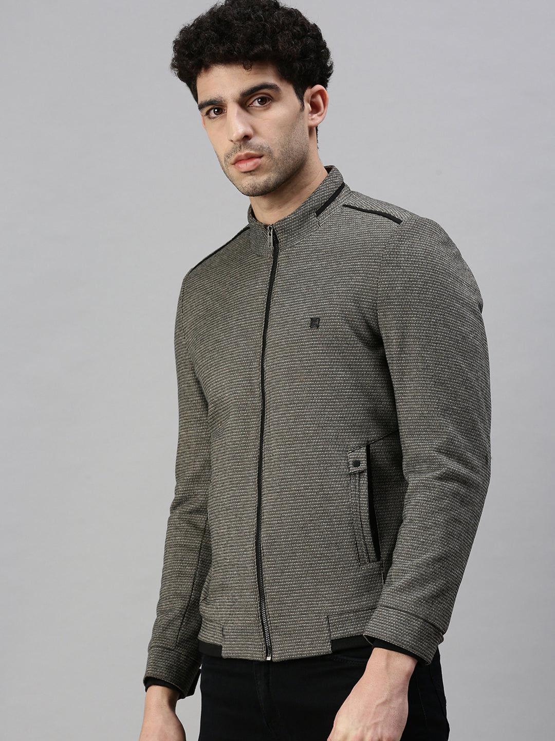 Men Solid Grey Sporty Jacket