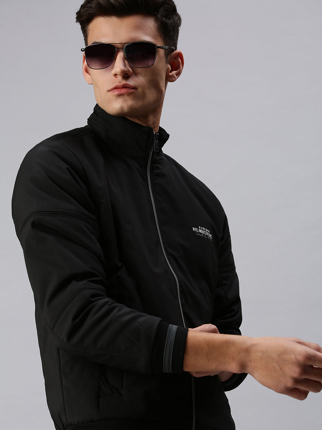 Men Solid Black Sporty Jacket