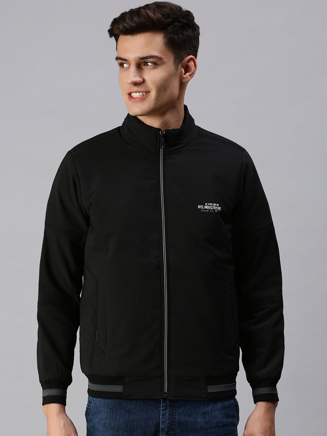 Men Solid Black Sporty Jacket