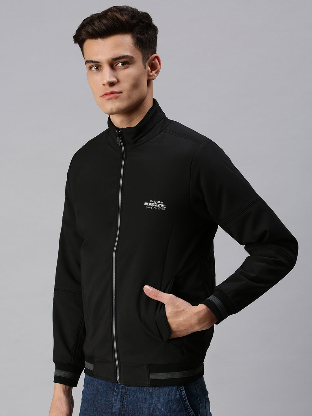 Men Solid Black Sporty Jacket