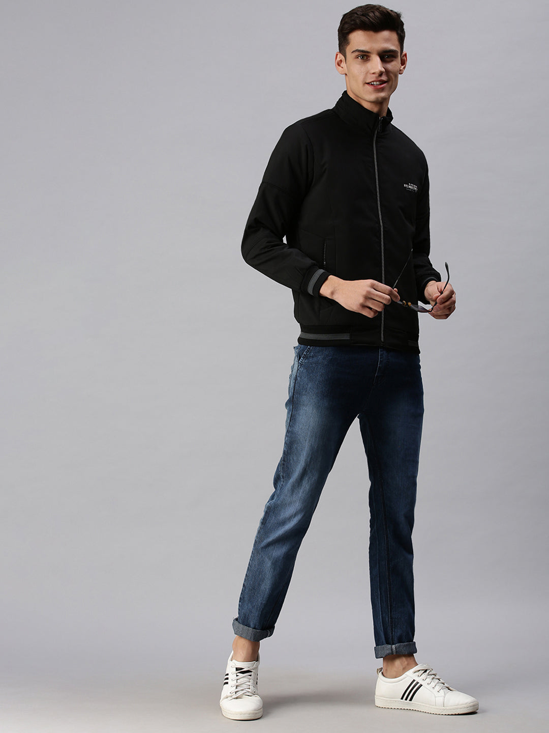 Men Solid Black Sporty Jacket