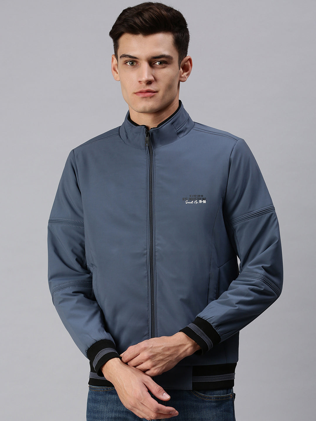 Men Solid Blue Sporty Jacket