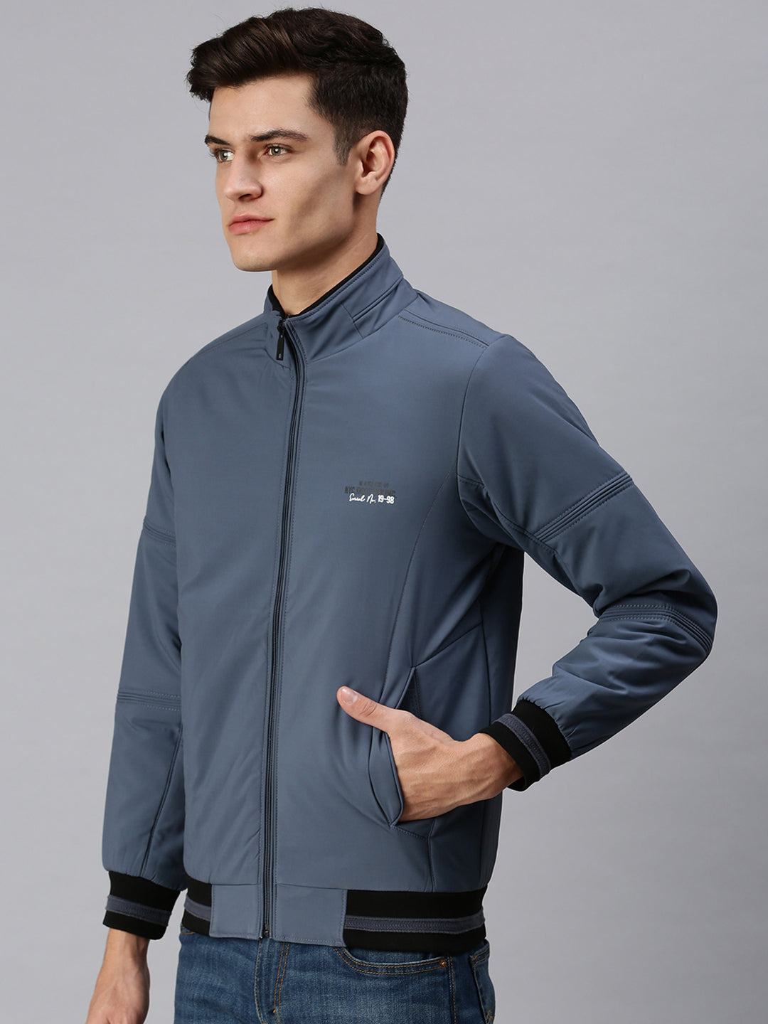 Men Solid Blue Sporty Jacket