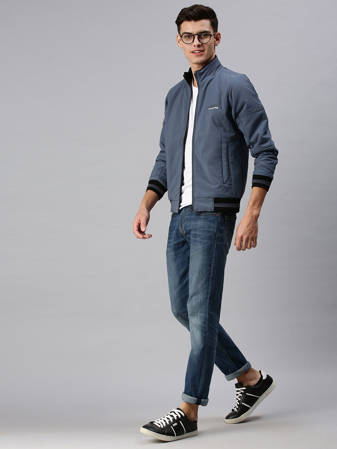 Men Solid Blue Sporty Jacket