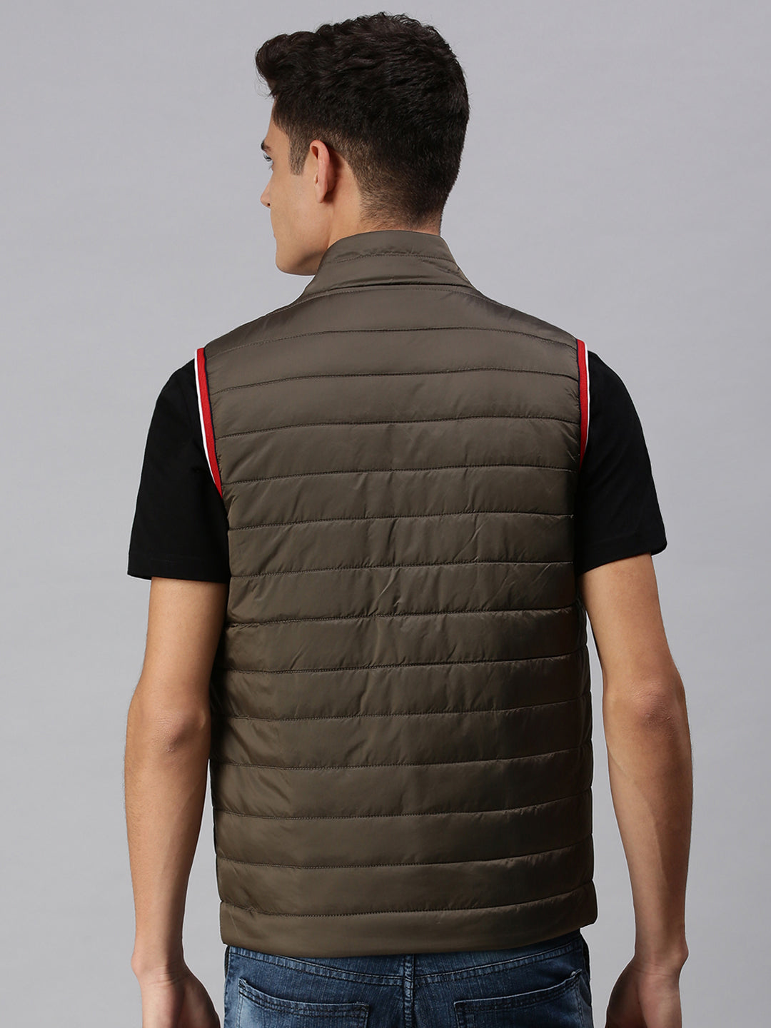 Men's Hooded Solid Brown Padded Jacket