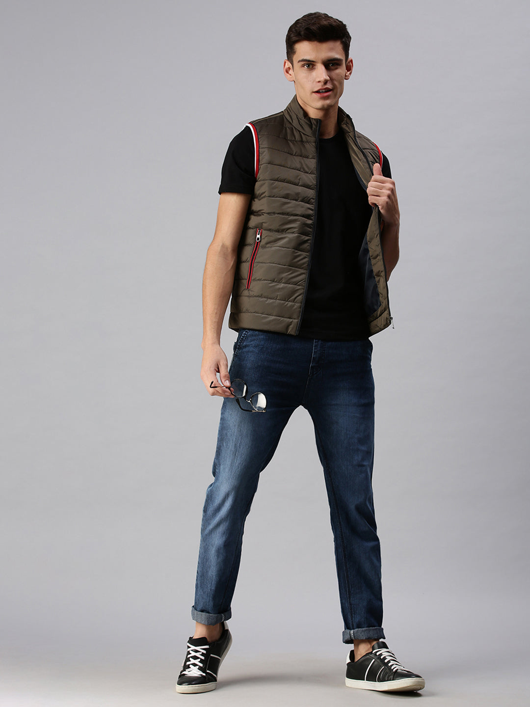 Men's Hooded Solid Brown Padded Jacket