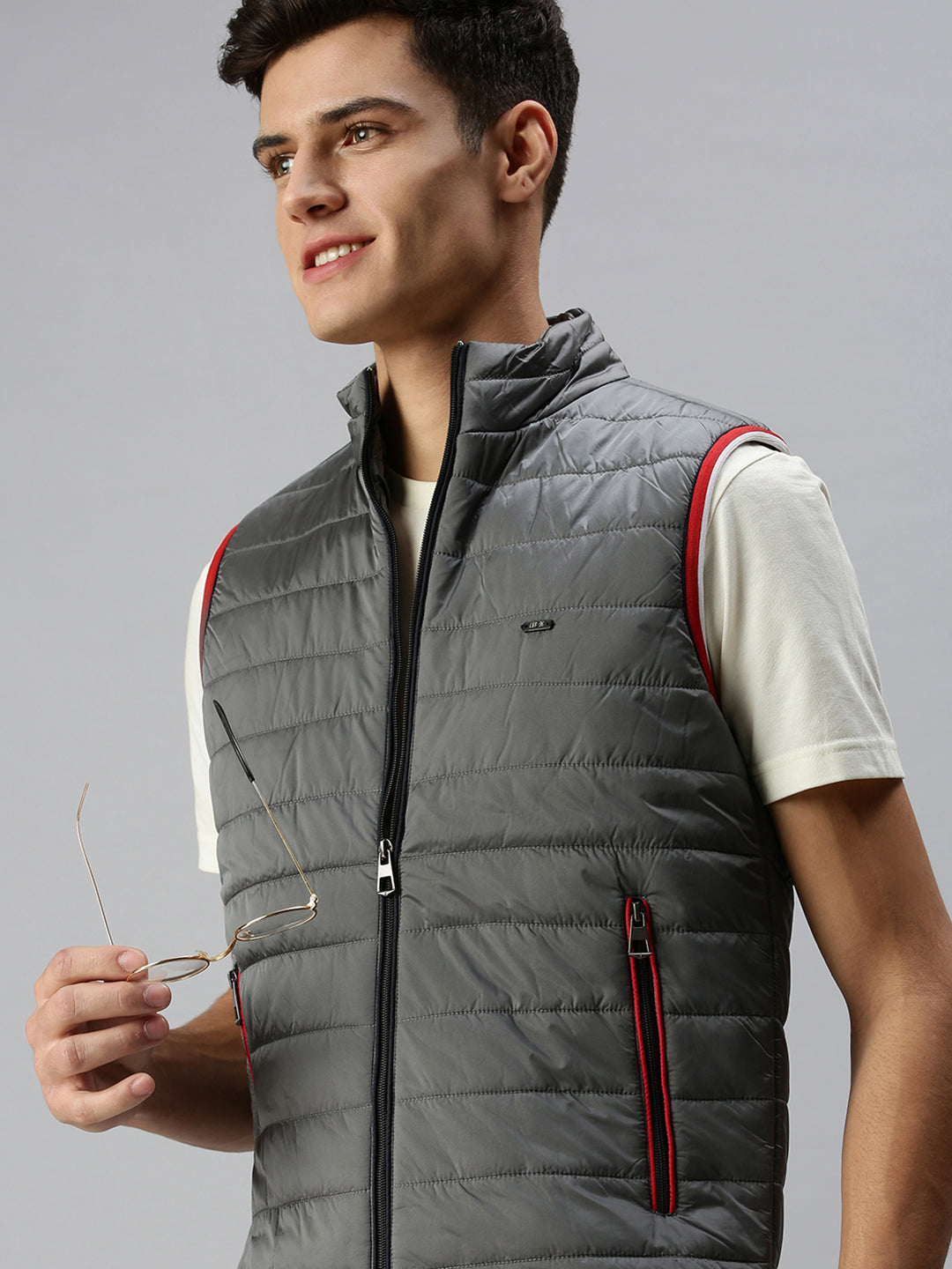 Men Solid Grey Padded Jacket