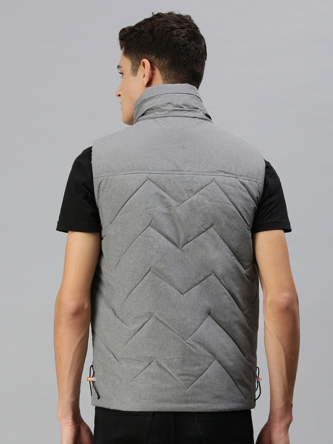 Men's Hooded Solid Grey Padded Jacket