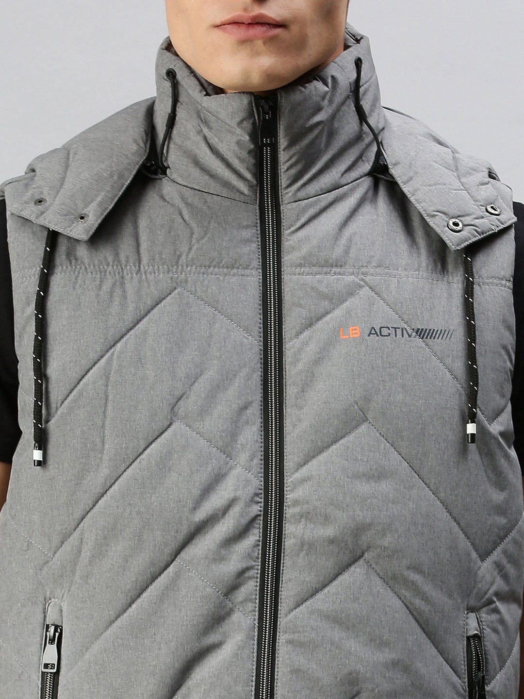 Men's Hooded Solid Grey Padded Jacket
