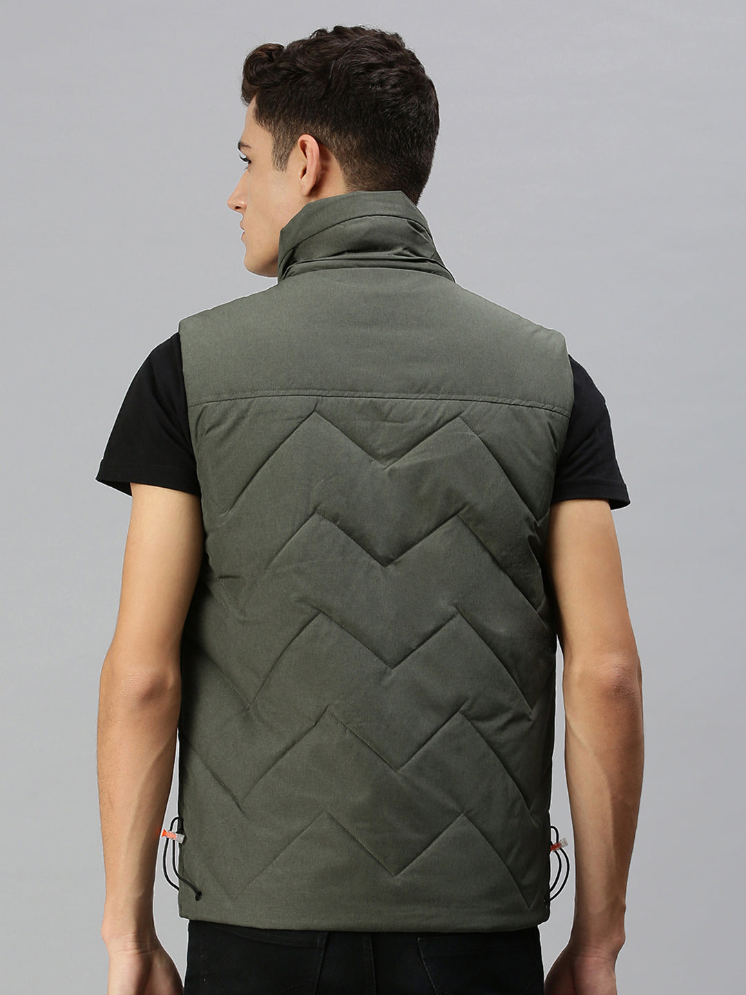 Men Hooded Solid Green Padded Jacket