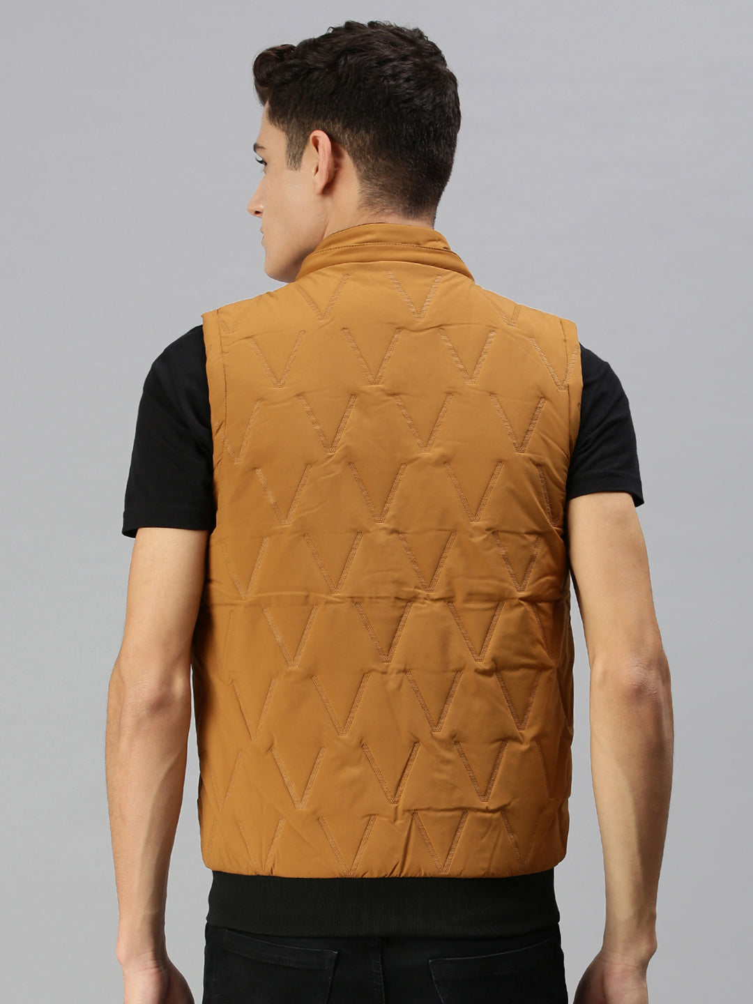 Men's Hooded Solid Tan Padded Jacket