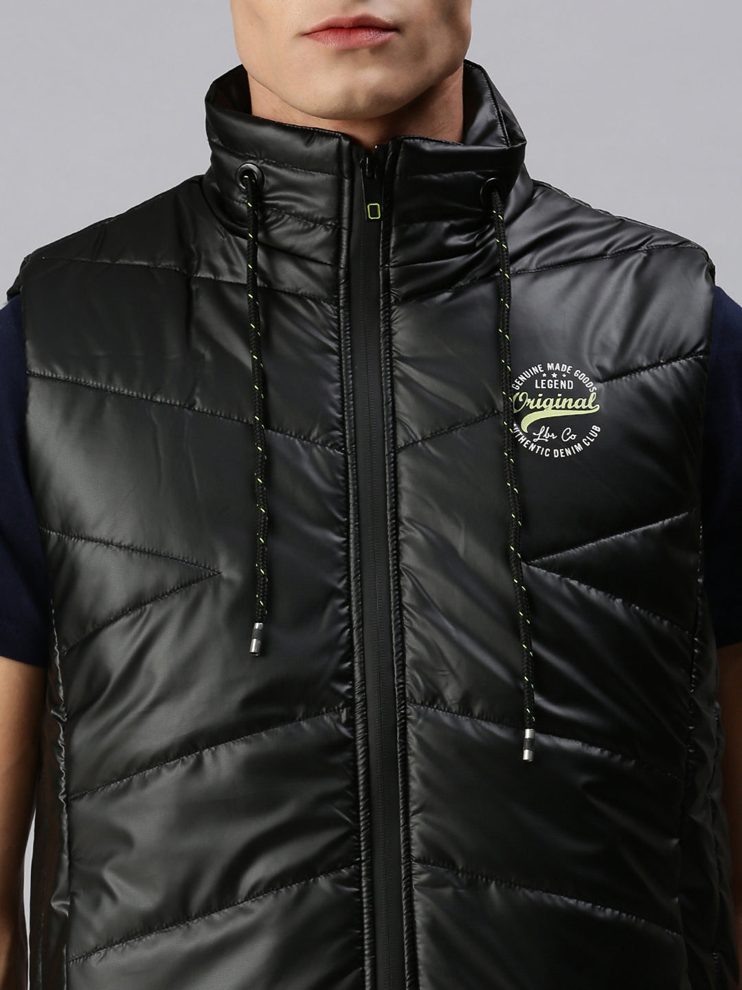 Men Solid Black Padded Jacket