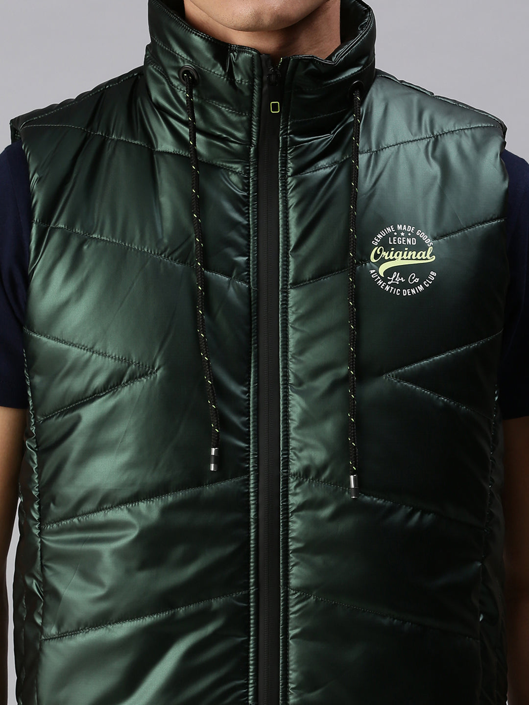 Men Solid Green Padded Jacket