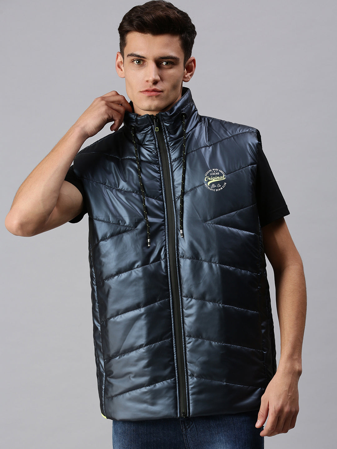 Men Solid Blue Padded Jacket