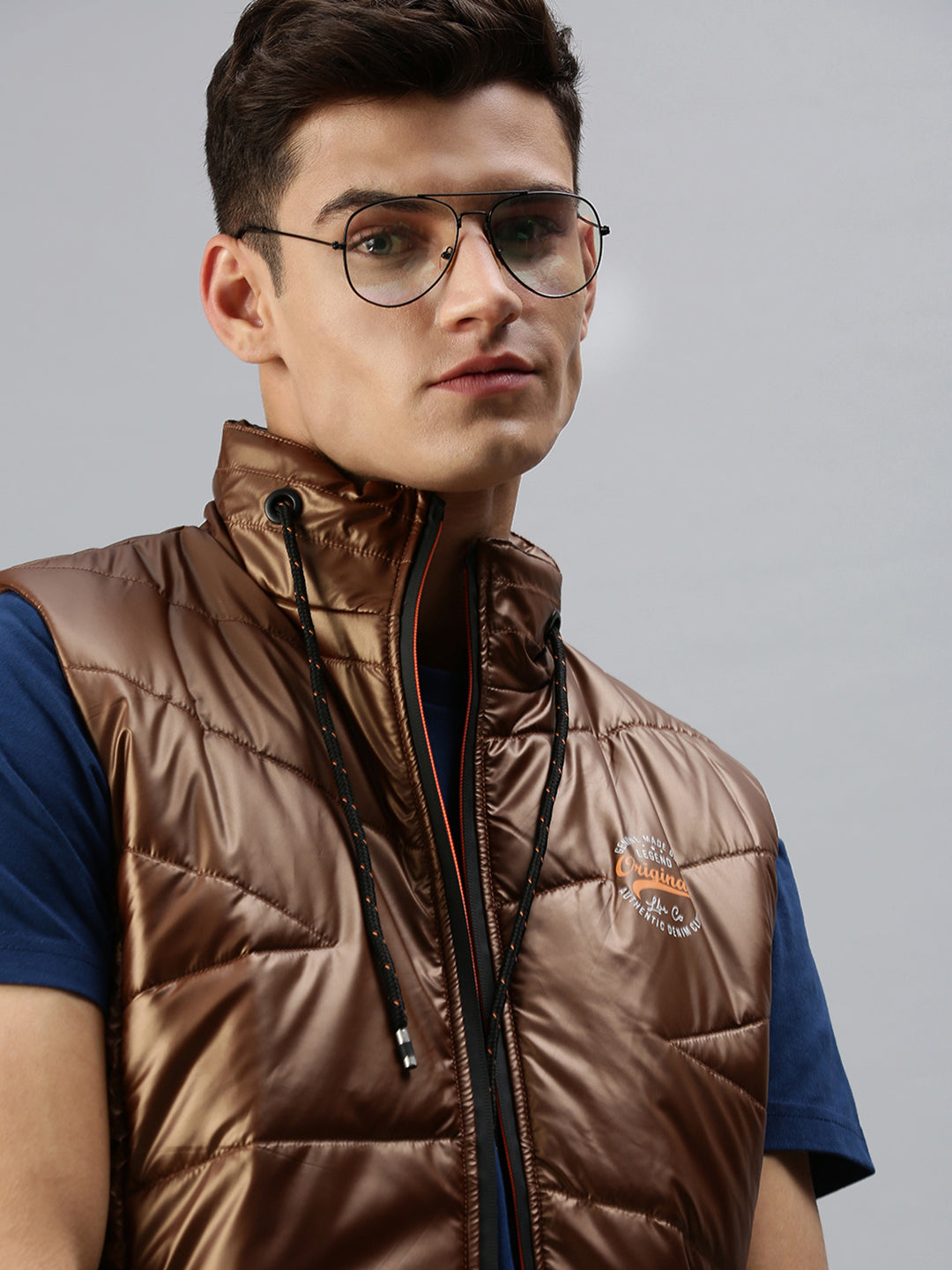 Men Solid Brown Padded Jacket