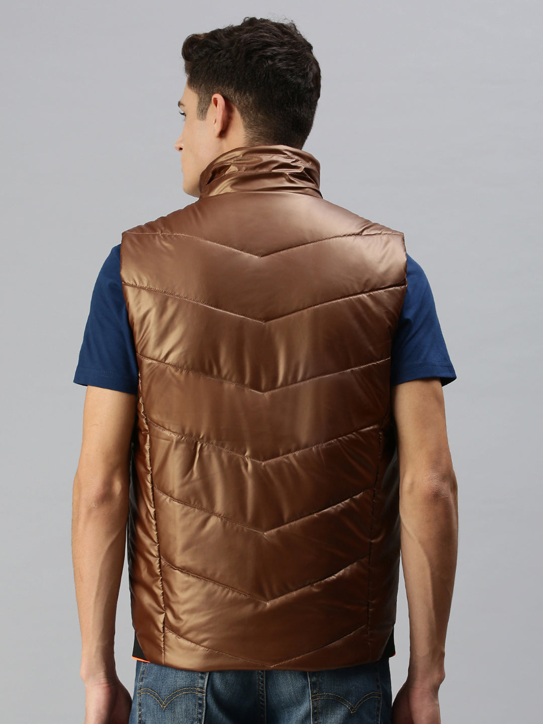 Men Solid Brown Padded Jacket