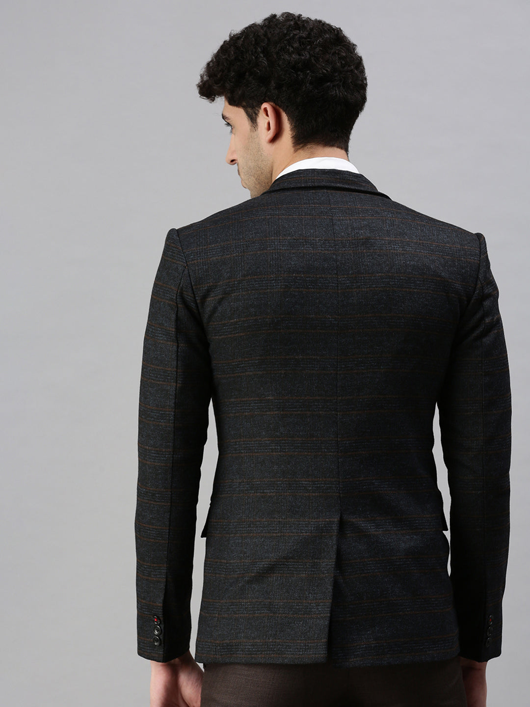 Men's Checked Black Single Breasted Blazer