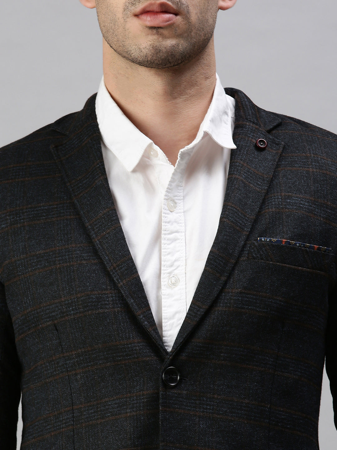 Men's Checked Black Single Breasted Blazer