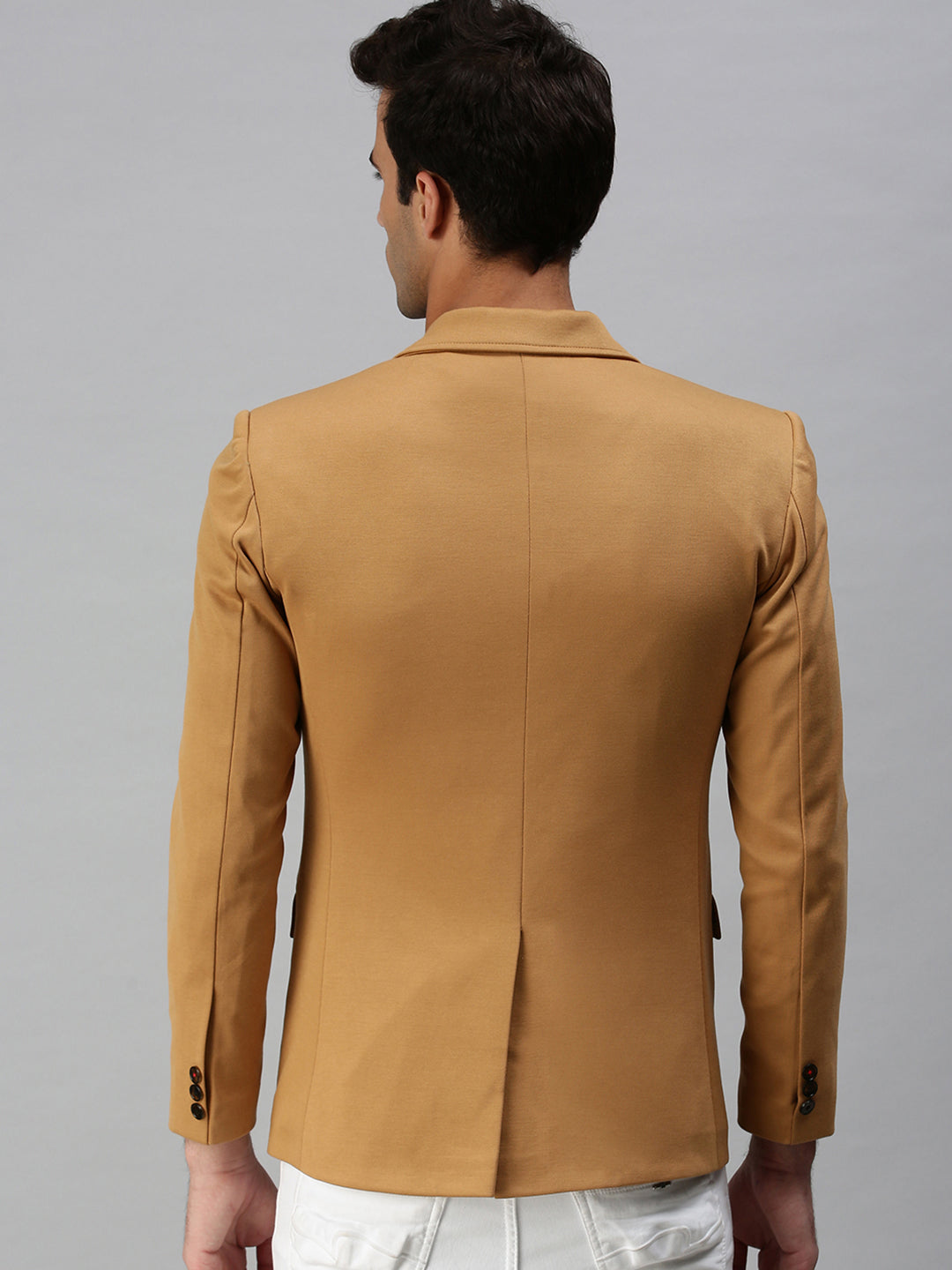 Men Brown Solid Single Breasted Blazer