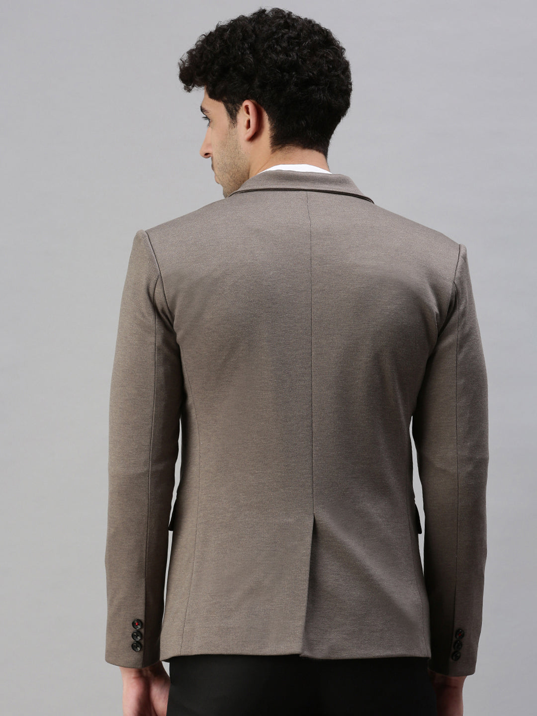 Men's Solid Grey Single Breasted Blazer