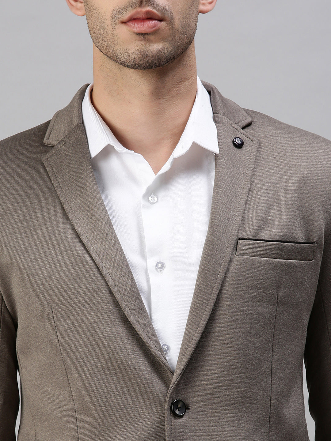 Men's Solid Grey Single Breasted Blazer